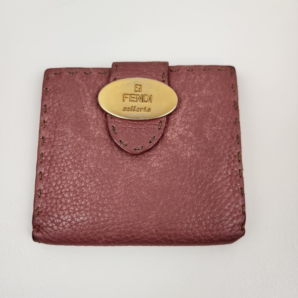 Fendi Selleria Vintage Dusty Pink Mauve Compact Wallet with Gold Hardware